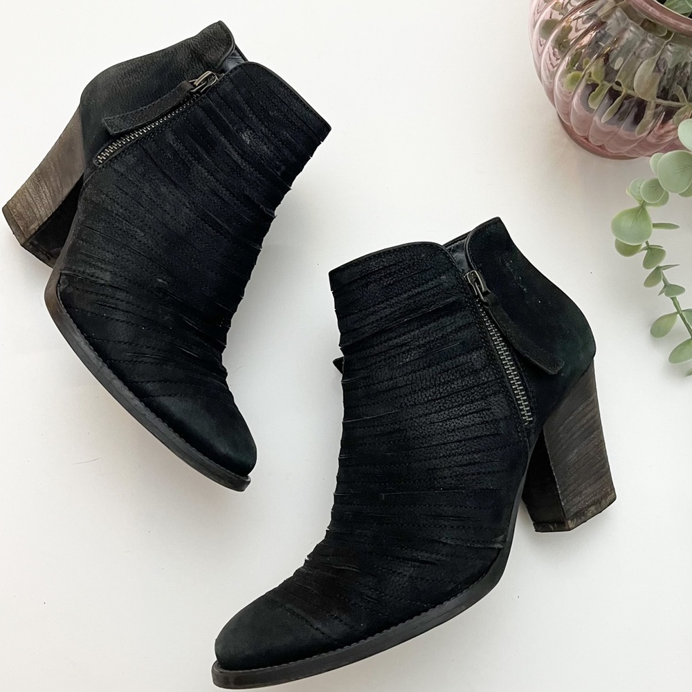 Paul Green Black Suede Leather Heeled Ankle Boots Size 6.5